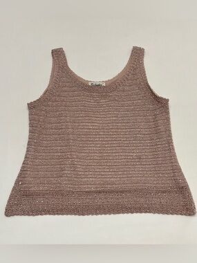 Vintage 90s Hand Knit Crochet Beaded Sleeveless Top Blush Pink Sz Small